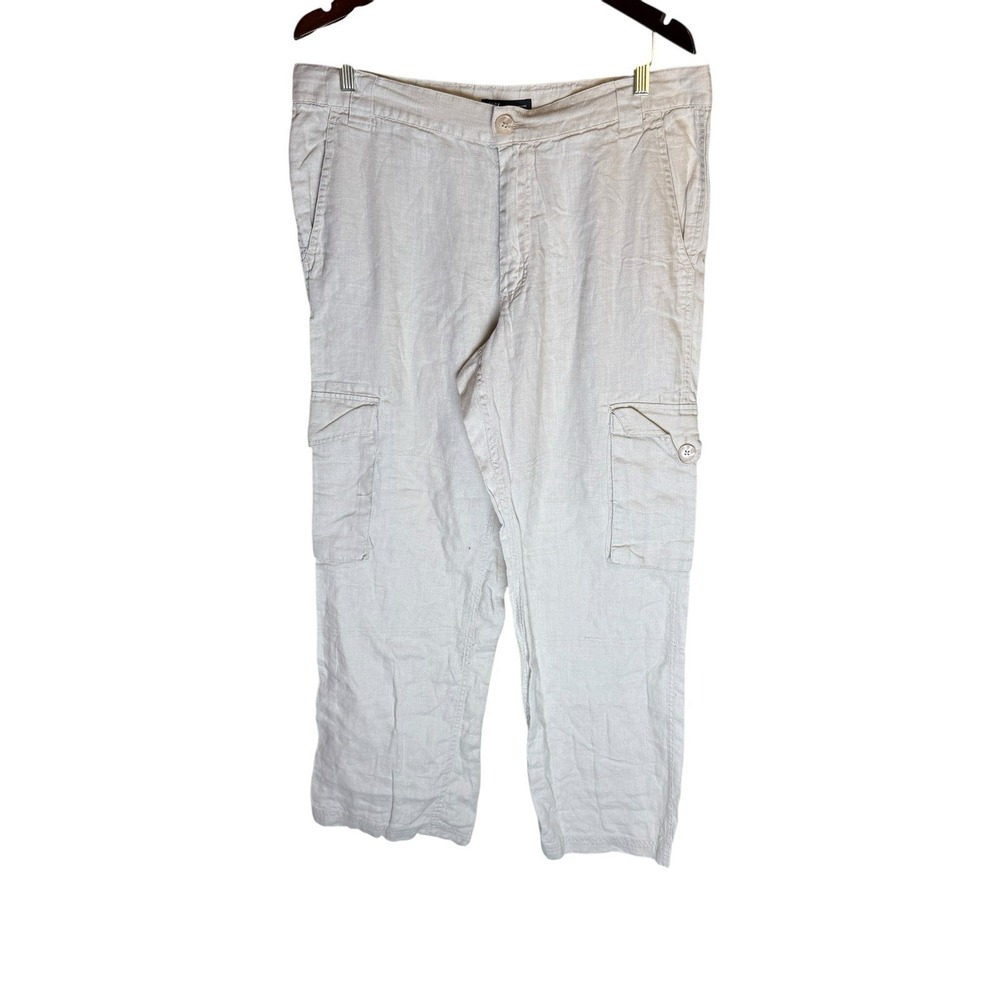 International Concepts INC Wide Leg Cargo Pants Tan Womans Linen Sz Lg Lagenlook